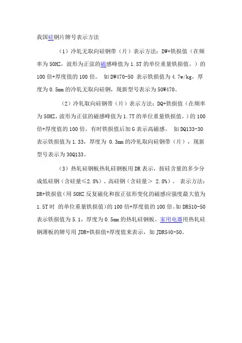 我国硅钢片牌号表示方法