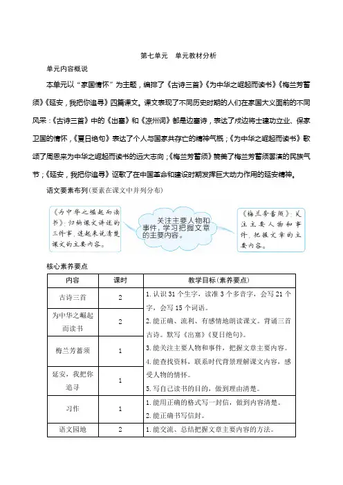 最新部编人教版语文四年级上册《第七单元单元教材分析》名师教案