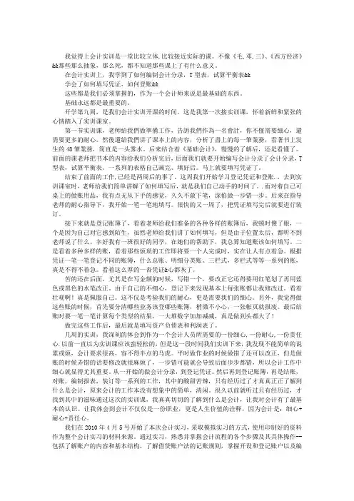 会计实训心得体会 2