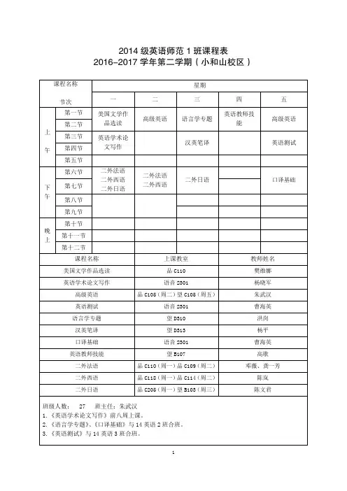 2014级英语师范1班课程表[001]