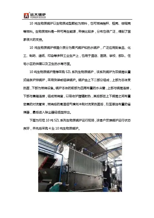 10吨生物质燃料锅炉技术参数