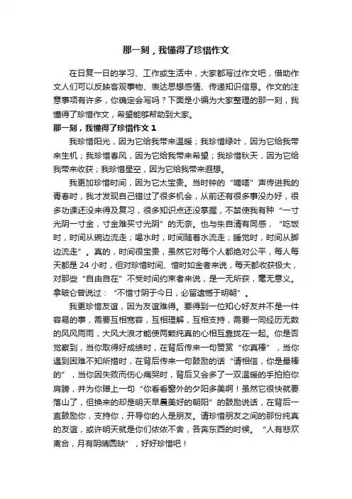 那一刻，我懂得了珍惜作文6篇