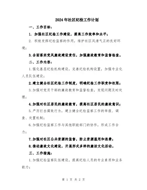 2024年社区纪检工作计划