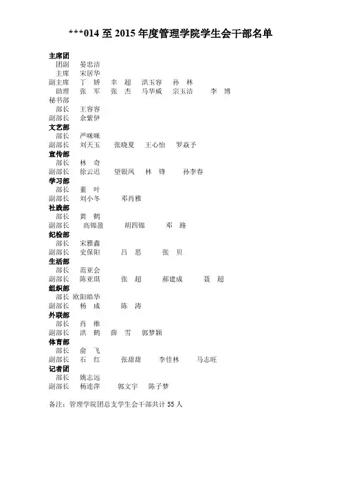 2014至2015年度管理学院学生会干部名单【模板】