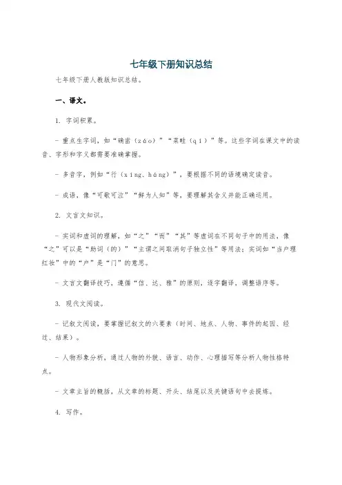 七年级下册知识总结