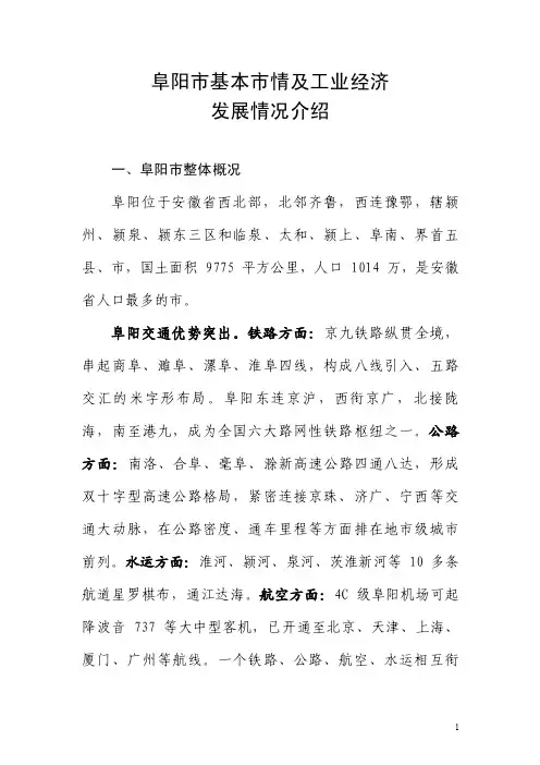 阜阳市工业经济发展情况介绍