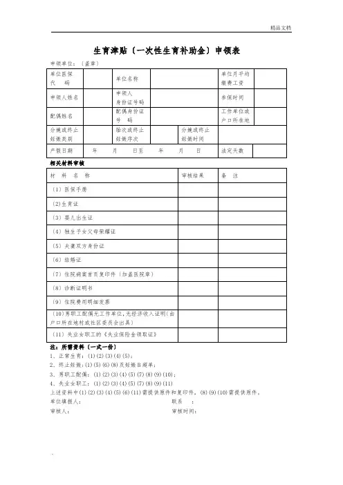 生育津贴申请表模板