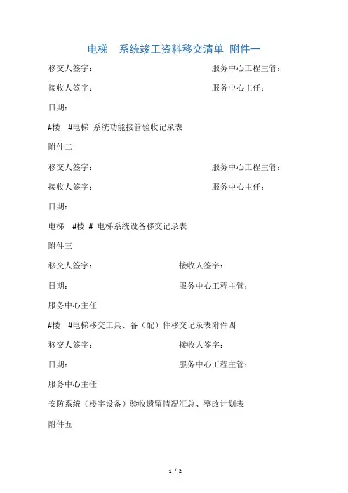 物业接管验收(电梯竣工资料移交清单)