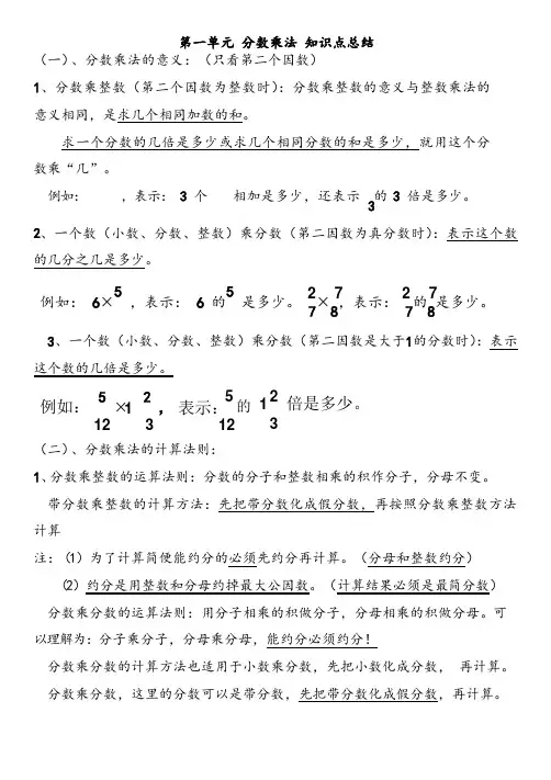 人教版六年级数学上册第一单元知识点总结