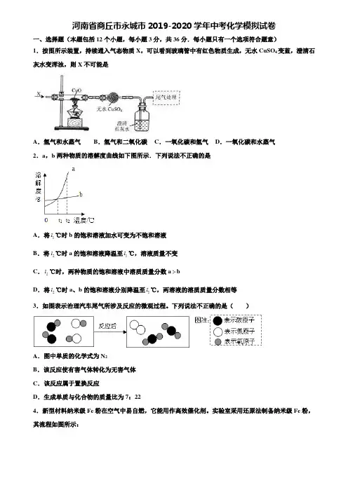 【附20套中考模拟试卷】河南省商丘市永城市2019-2020学年中考化学模拟试卷含解析