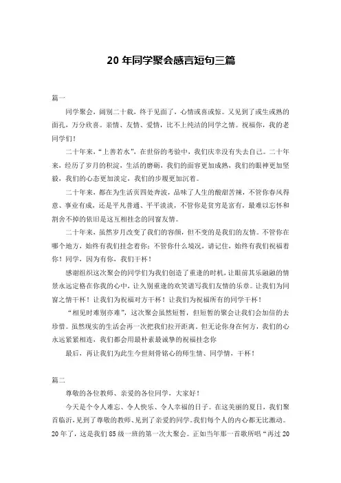 20年同学聚会感言短句三篇