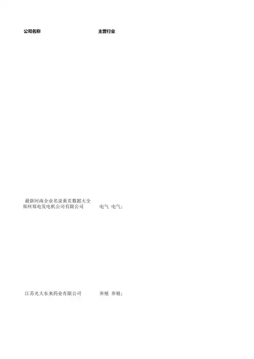 最新河南企业名录黄页大全