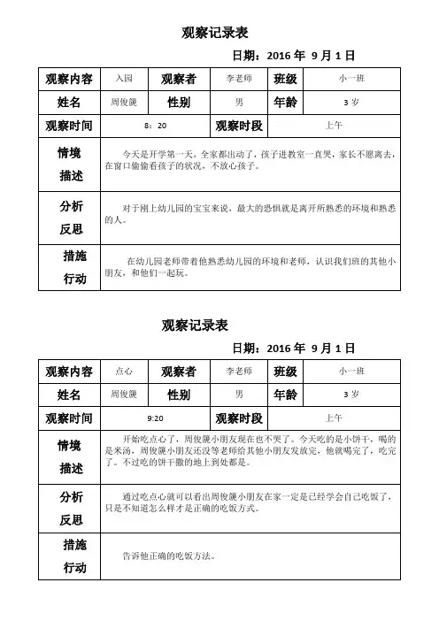 幼儿园观察记录15篇
