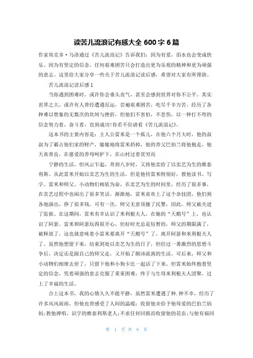 读苦儿流浪记有感大全600字6篇