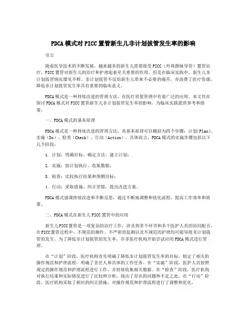 PDCA模式对PICC置管新生儿非计划拔管发生率的影响