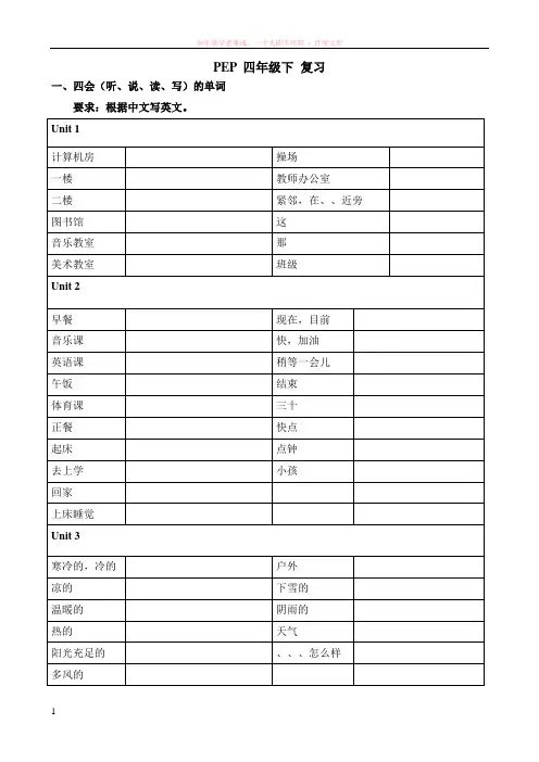 pep-小学四年级英语下册最新版-期末复习资料
