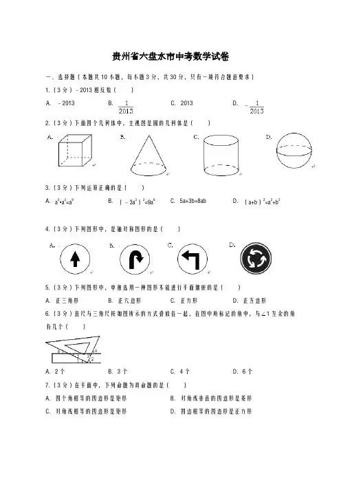 2020-2021学年贵州省六盘水市中考数学仿真模拟试题及答案解析