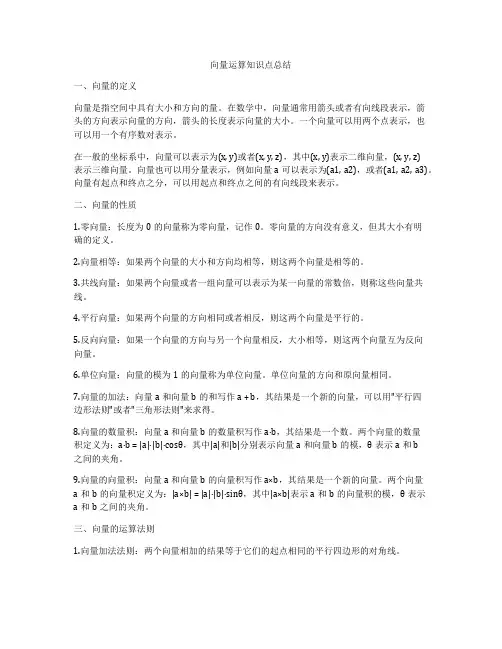 向量运算知识点总结