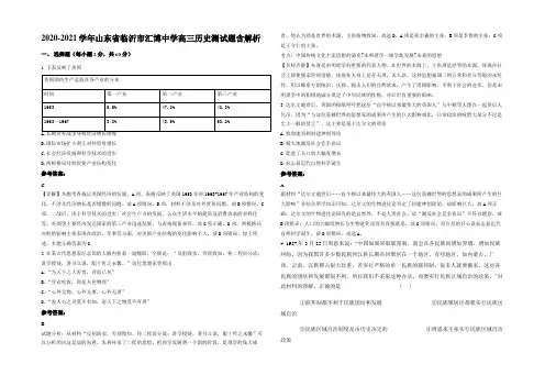 2020-2021学年山东省临沂市汇博中学高三历史测试题含解析