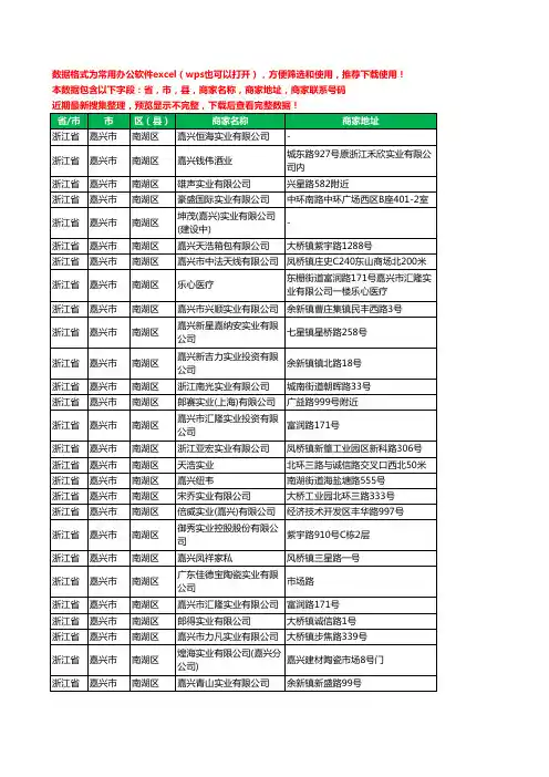 2020新版浙江省嘉兴市南湖区实业有限公司工商企业公司商家名录名单黄页联系电话号码地址大全43家