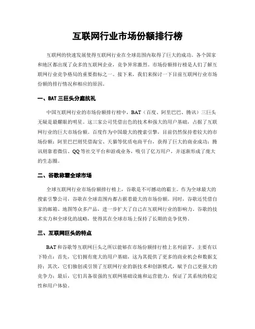 互联网行业市场份额排行榜