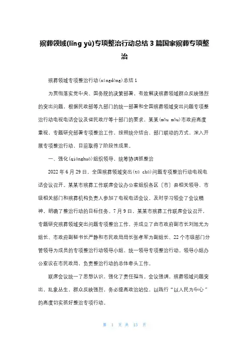 殡葬领域专项整治行动总结3篇国家殡葬专项整治