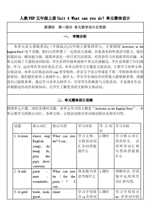 Unit4WhatcanyoudoPBReadandwrite(教案)人教PEP版英语五年级上册