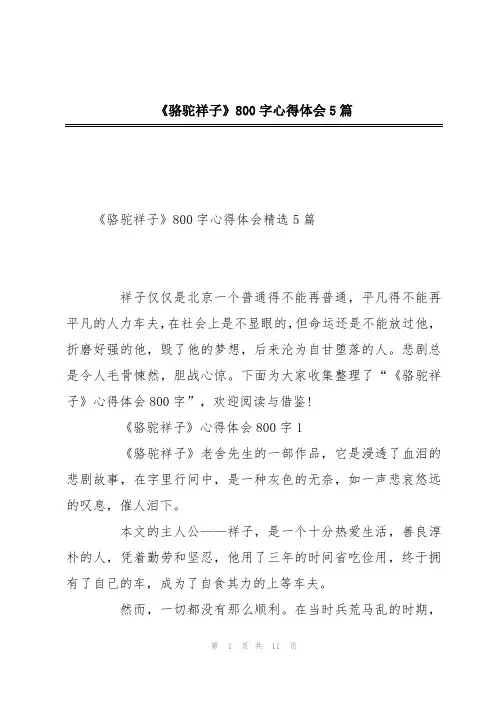 《骆驼祥子》800字心得体会5篇