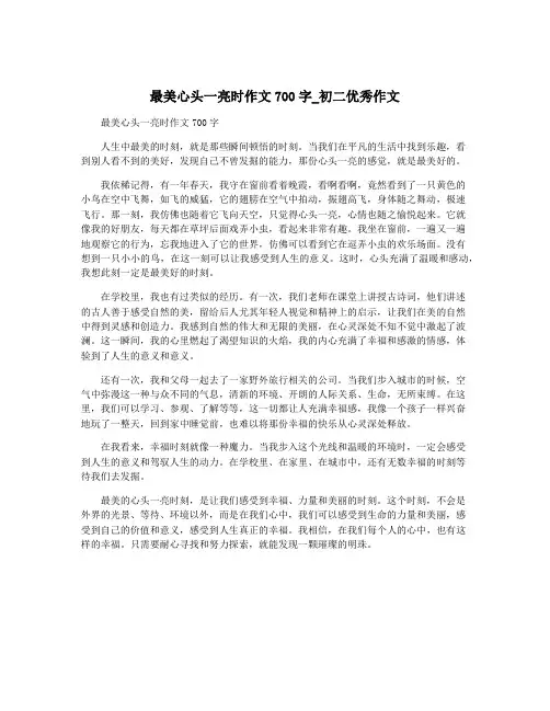 最美心头一亮时作文700字_初二优秀作文