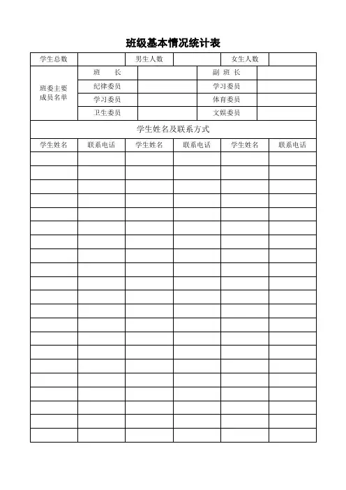 班主任工作手册、班级基本情况统计表---综合