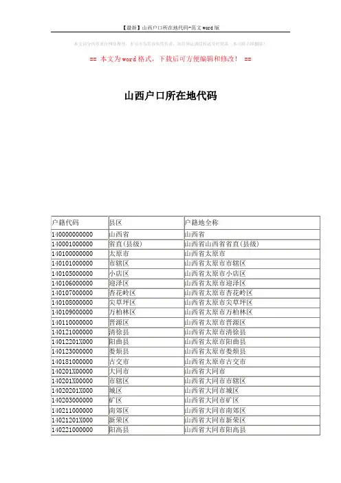 【最新】山西户口所在地代码-范文word版 (5页)