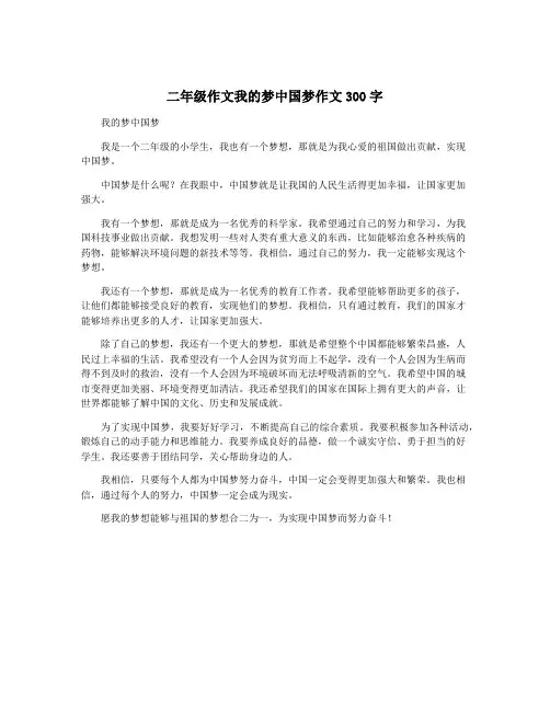二年级作文我的梦中国梦作文300字 2