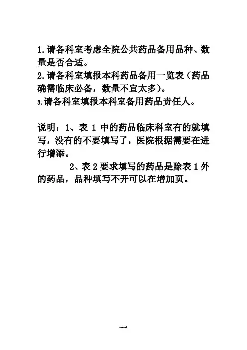临床科室急救备用药品一览表(精选.)
