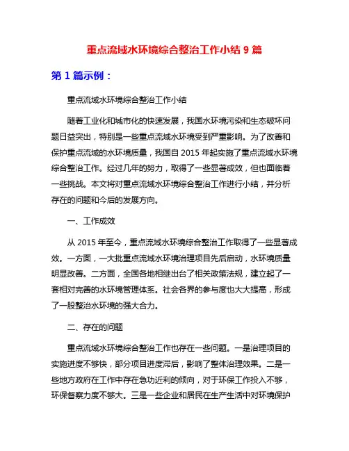 重点流域水环境综合整治工作小结9篇