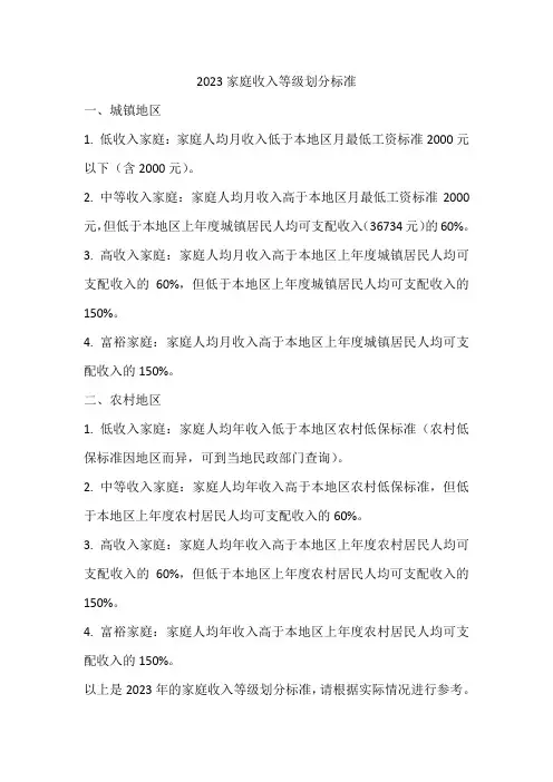 2023家庭收入等级划分标准