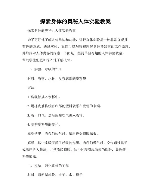 探索身体的奥秘人体实验教案