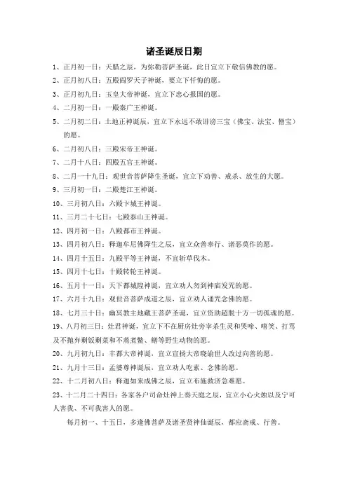诸圣诞辰日期