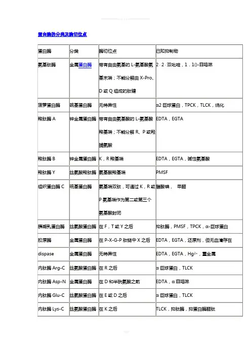 蛋白酶的分类及酶切位点