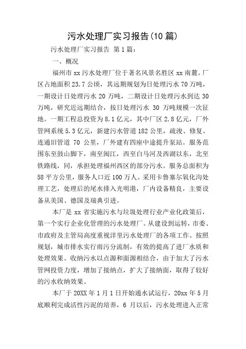 污水处理厂实习报告(10篇)