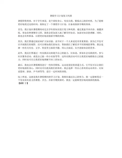 暑假学习计划复习巩固