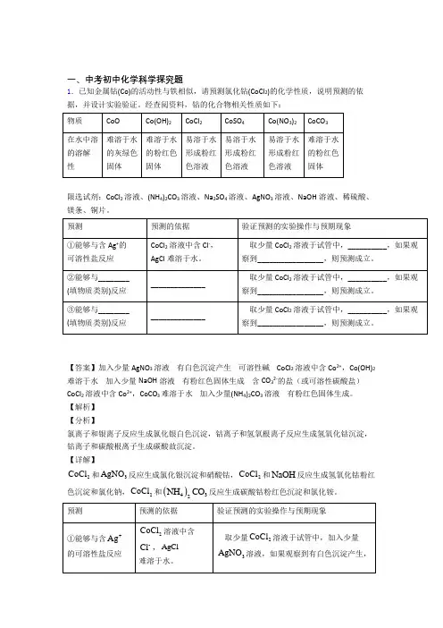 中考化学综合题专题复习【探究题】专题解析附详细答案
