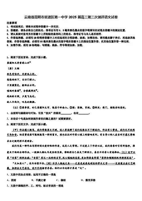 云南省昆明市官渡区第一中学2025届高三第三次测评语文试卷含解析