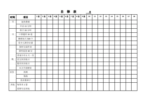 自律表(适合1-2年级)