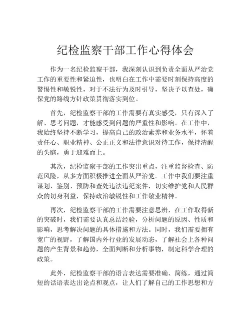 纪检监察干部工作心得体会