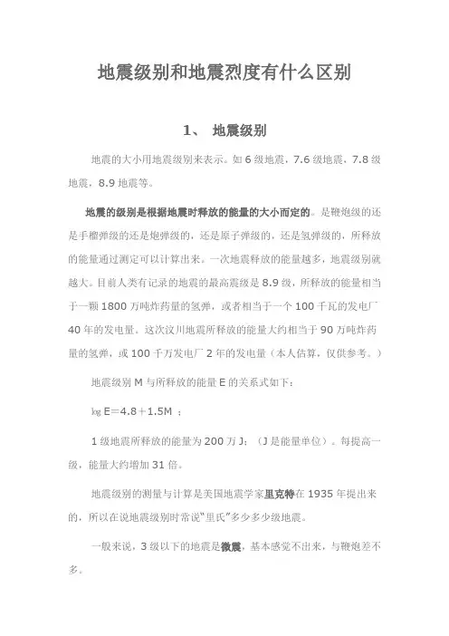地震级别和地震烈度有什么区别