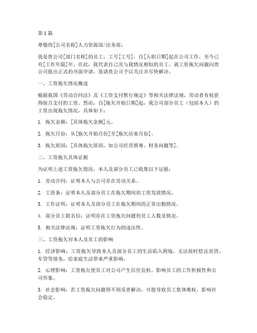 工资拖欠申请书范本模板(3篇)