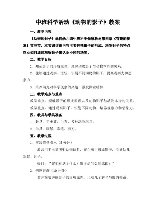 中班科学活动《动物的影子》教案