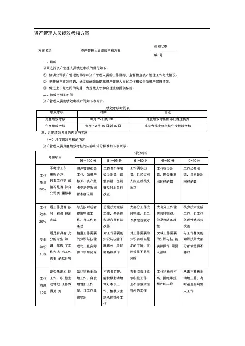 固定资产管理人员绩效考核方案