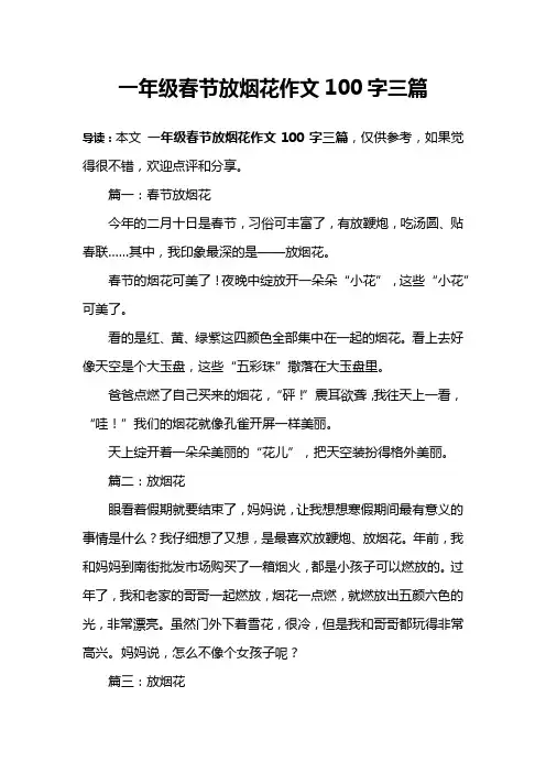 一年级春节放烟花作文100字三篇