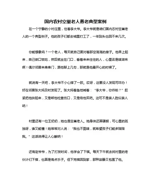 国内农村空巢老人养老典型案例